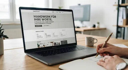 Laptop mit dem Entwurf einer klar strukturierten Unternehmenswebsite