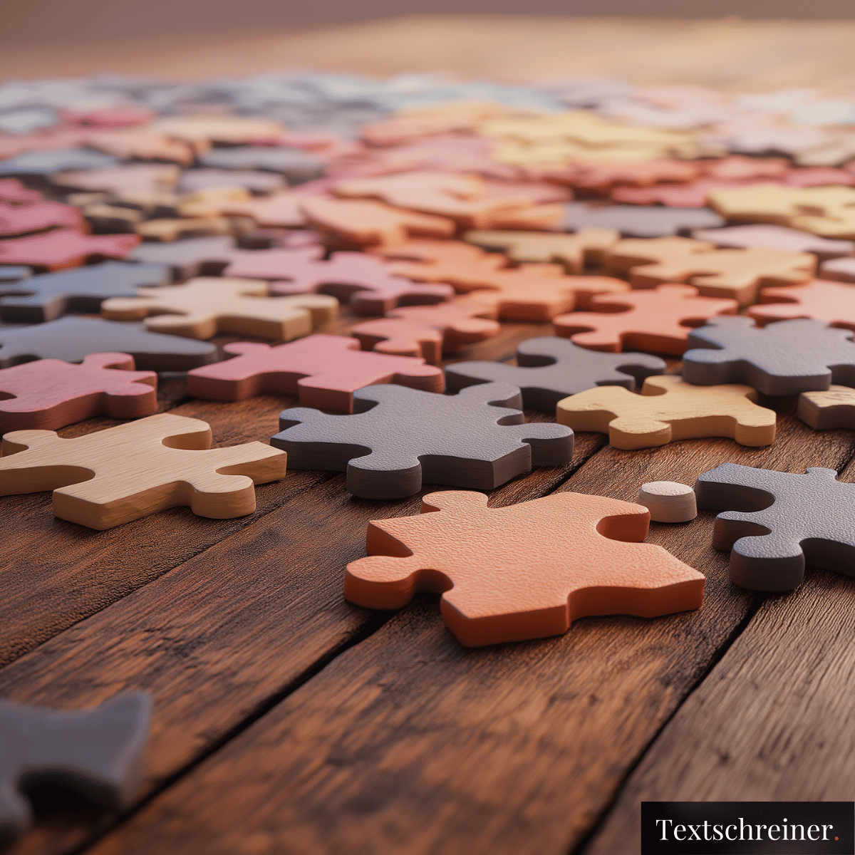 Das Bild zeigt Holzpuzzleteile, die sinnbildlich für das Puzzle der Online Sichtbarkeit stehen.